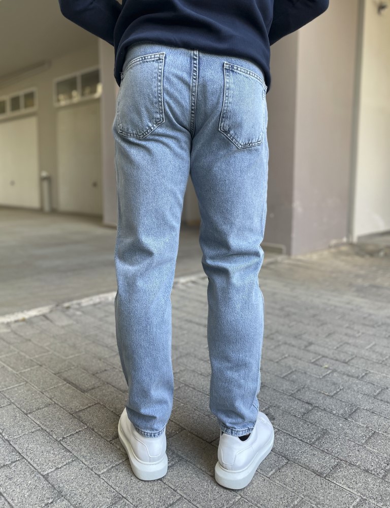 Ανδρικό μπλε ανοιχτό σταθερό Loose Jean πεντάτσεπο με φερμουάρ 2023L φωτογραφία